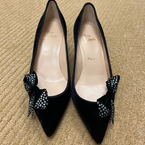 Louboutin black velvet heels with bows